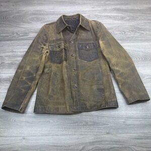 Express Trucker Jacket Mens Small Brown Suede Distressed Button Chest Pocket Y2K